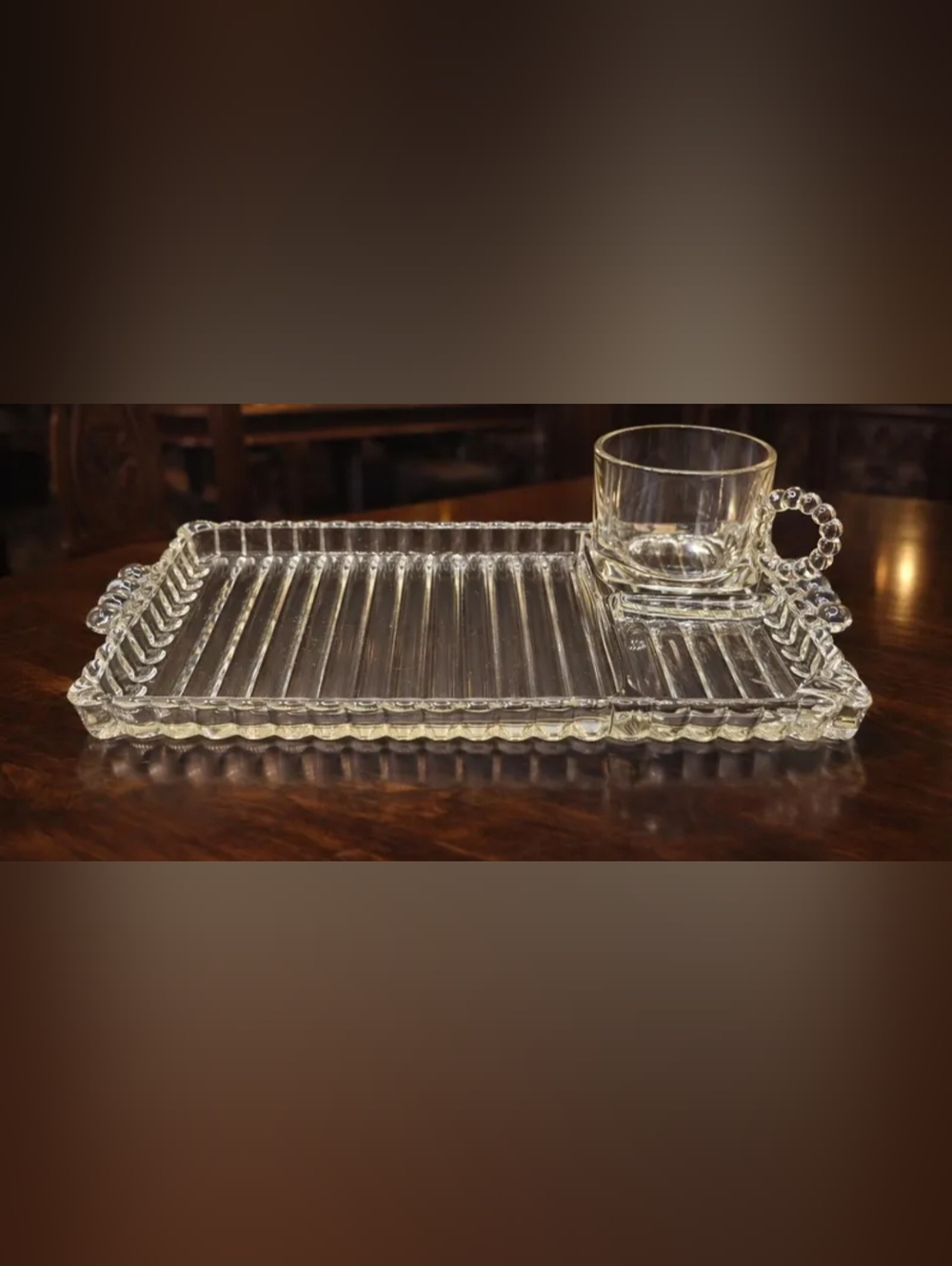 Set 2 Pieces Vintage 1950's Hazel Atlas Sip And Smoke Snack Tray Glass